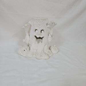 Ceramic Bisque Vintage Ready 2 Paint Halloween Tree Stump Ghost Pumpkin Luminary